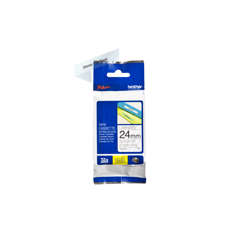 BROTHER - TZE 151 - RUBAN 24MM NOIR/FOND TRANSPARENT