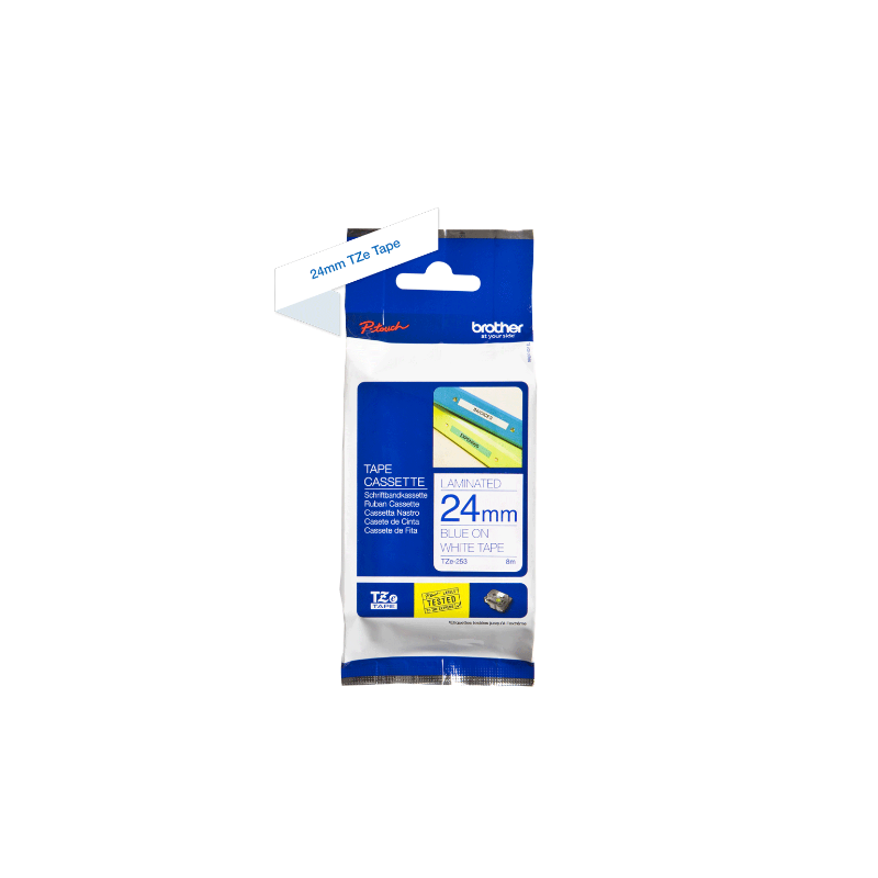 BROTHER- TZE 253 - RUBAN 24MM BLEU/FOND BLANC