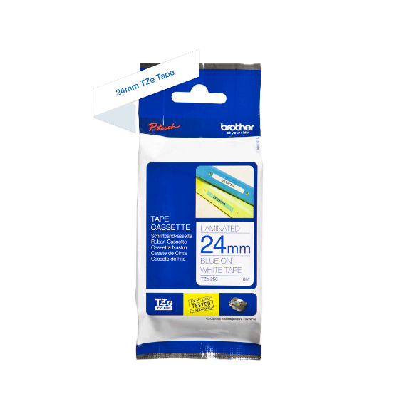 BROTHER- TZE 253 - RUBAN 24MM BLEU/FOND BLANC