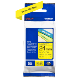 BROTHER - TZE 651 - RUBAN 24MM NOIR / FOND JAUNE