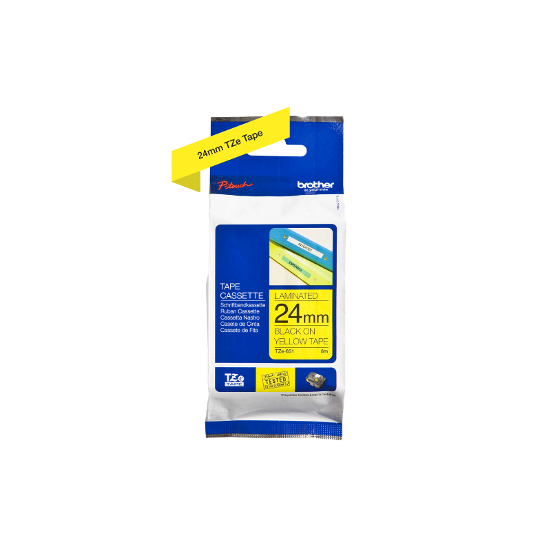 BROTHER - TZE 651 - RUBAN 24MM NOIR / FOND JAUNE