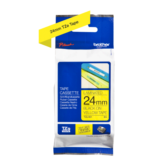 BROTHER - TZE 651 - RUBAN 24MM NOIR / FOND JAUNE