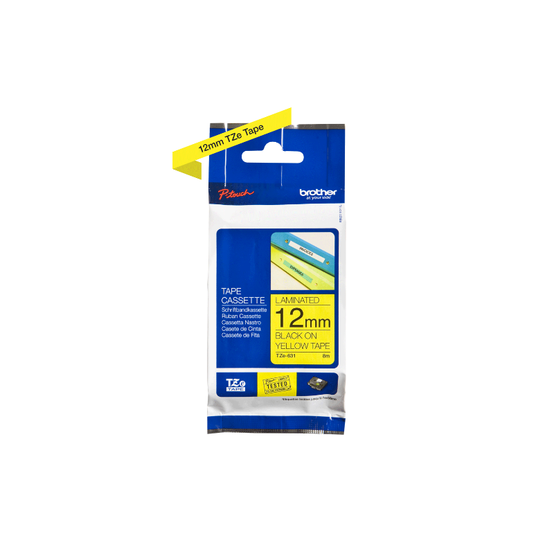 BROTHER - TZE 631 - RUBAN 12MM NOIR/FOND JAUNE