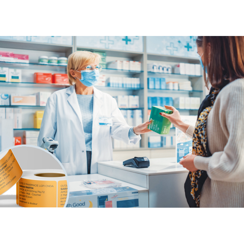 Étiquettes posologie orange 58x28 mm – Lot de 2 bobines