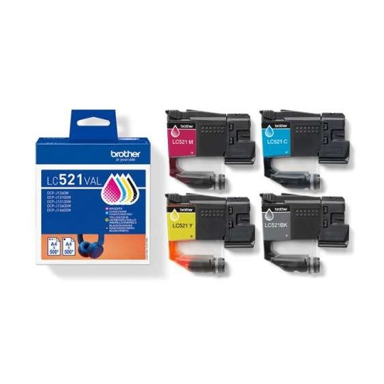 BROTHER - LC521VAL BK/C/M/Y - pack 4 Cartouches BROTHER - LC521VAL BK/C/M/Y - pack 4 Cartouches