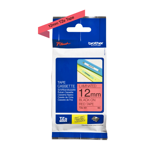 BROTHER - TZE 431 - RUBAN 12MM NOIR/FOND ROUGE